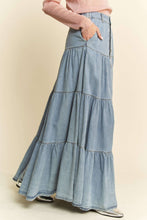 Load image into Gallery viewer, Prairie Skies Denim Maxi Skirt