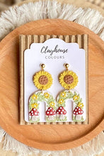 Load image into Gallery viewer, Sunflower & Mushroom Clay Earrings