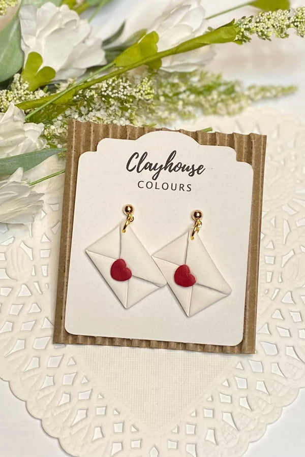 Clayhouse Colours - Heart Envelopes Clay Earrings