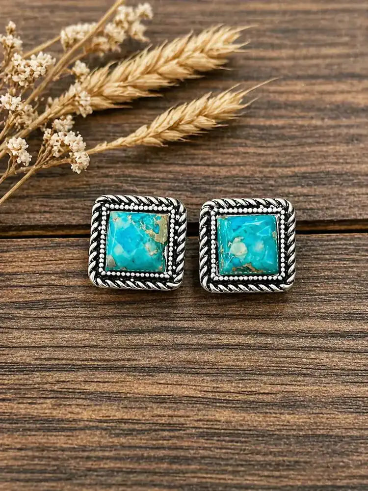 Prairie Sky Turquoise Square Stud Earrings