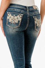 Load image into Gallery viewer, GRACE IN LA Easyfit Embellished Scroll Pocket Bootcut Jeans