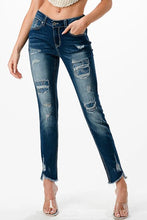 Load image into Gallery viewer, GRACE IN LA Patch Work Distressed Med Blue Mid Rise Skinny Jeans