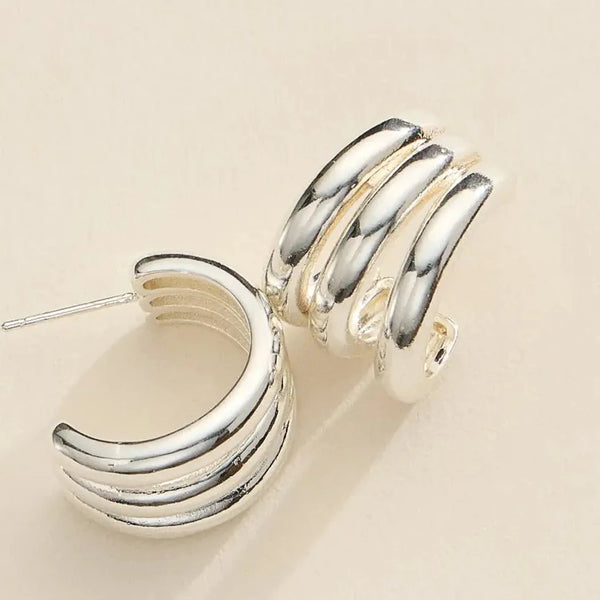 Chunky Triple-Ring Hoop Huggie Earrings