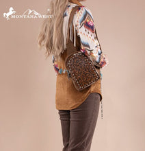 Load image into Gallery viewer, Montana West Floral Tooled Genuine Cowhide Hair-On Trimmed Sling Bag - Brown