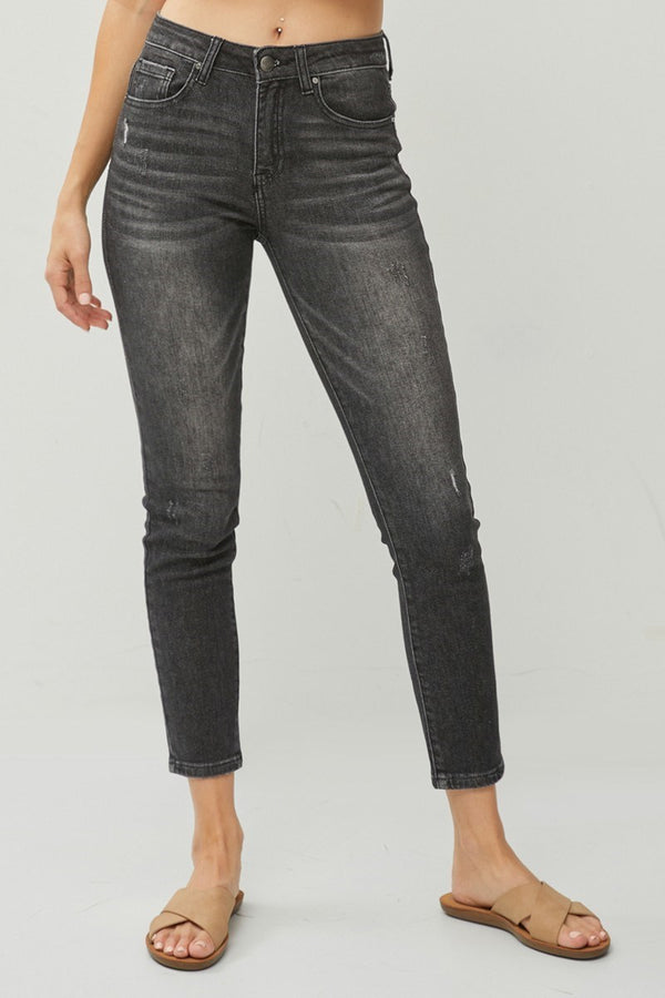 RISEN Black Mid Rise Ankle Skinny Jean