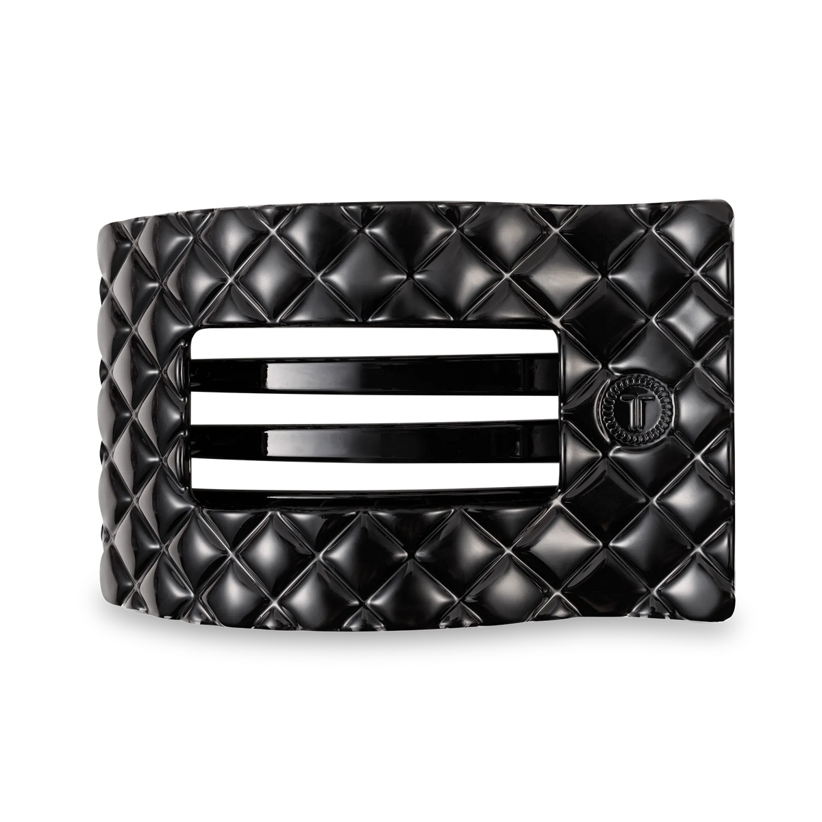 TELETIES - Flat Rectangle Hair Clip | Large | Jet Black Quilted
