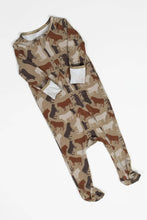 Load image into Gallery viewer, Patterned baby onesie on a white background