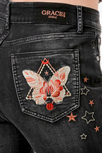 Load image into Gallery viewer, GRACE IN LA Butterfly Black Bootcut Jean