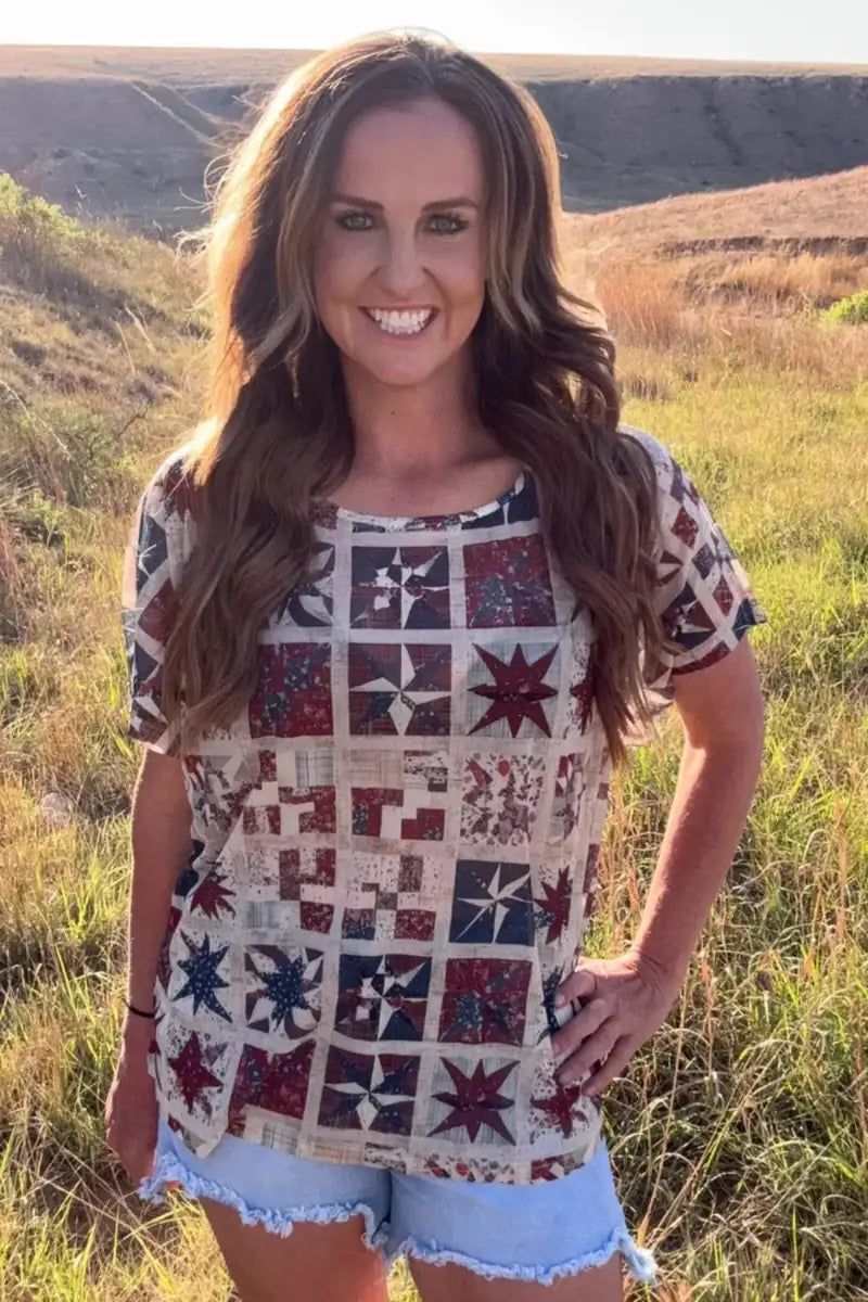 Patchwork Patriot Mesh Top