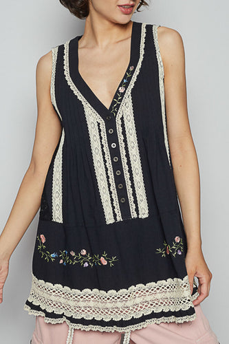 Midnight Garden Embroidered Lace Top
