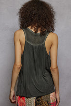 Load image into Gallery viewer, WOMAN WEARING BLACK TANK TOP WITH GREY BACKGROUND