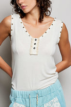 Load image into Gallery viewer, WOMAN WEARING WHITE TANK TOP WITH GREY BACKGROUND