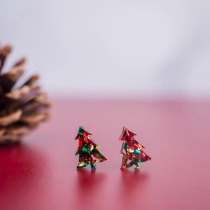 Glitter Christmas Tree Stud Earrings