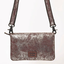 Load image into Gallery viewer, Metallic silver crossbody bag with 'American Darling' branding on a white background