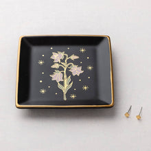 Load image into Gallery viewer, Black square dish with gold floral design on a light gray background