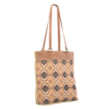 Load image into Gallery viewer, Tote bag with geometric pattern and brown handle on a white background