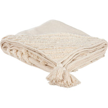 Load image into Gallery viewer, Beige throw blanket with tassels on a white background