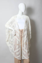 Load image into Gallery viewer, Leto Accessories - Embroidered Mesh Leaf Botanical Kimono: Rose
