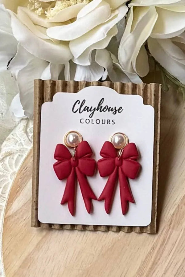 Clayhouse Colours - Bow Earrings | Valentine’s Day Earrings : Red