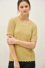 Load image into Gallery viewer, Be Cool - POINTELLE SHORT SLEEVE SWEATER TOP WITH SCALLOP EDGE: Buttermilk