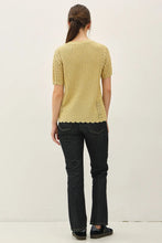 Load image into Gallery viewer, woman wearing yellow short sleeve sweater with grey background