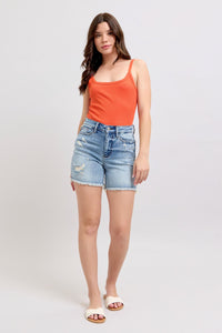 JUDY BLUE Frayed Hem Distressed Shorts