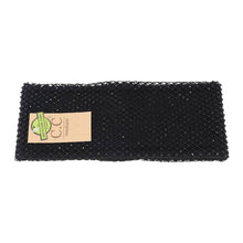 Load image into Gallery viewer, Black mesh scrubber with a label on a white background