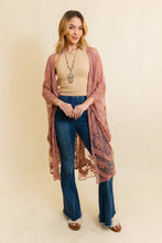 Load image into Gallery viewer, Leto Accessories - Embroidered Mesh Leaf Botanical Kimono: Rose