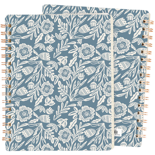 Primitives by Kathy - Blue Folk Florals Spiral Notebook