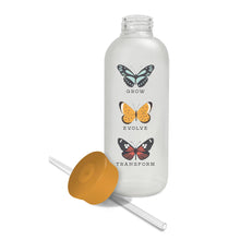 Load image into Gallery viewer, Butterfly Grow Evolve Transform Glass Water Bottle with Straw