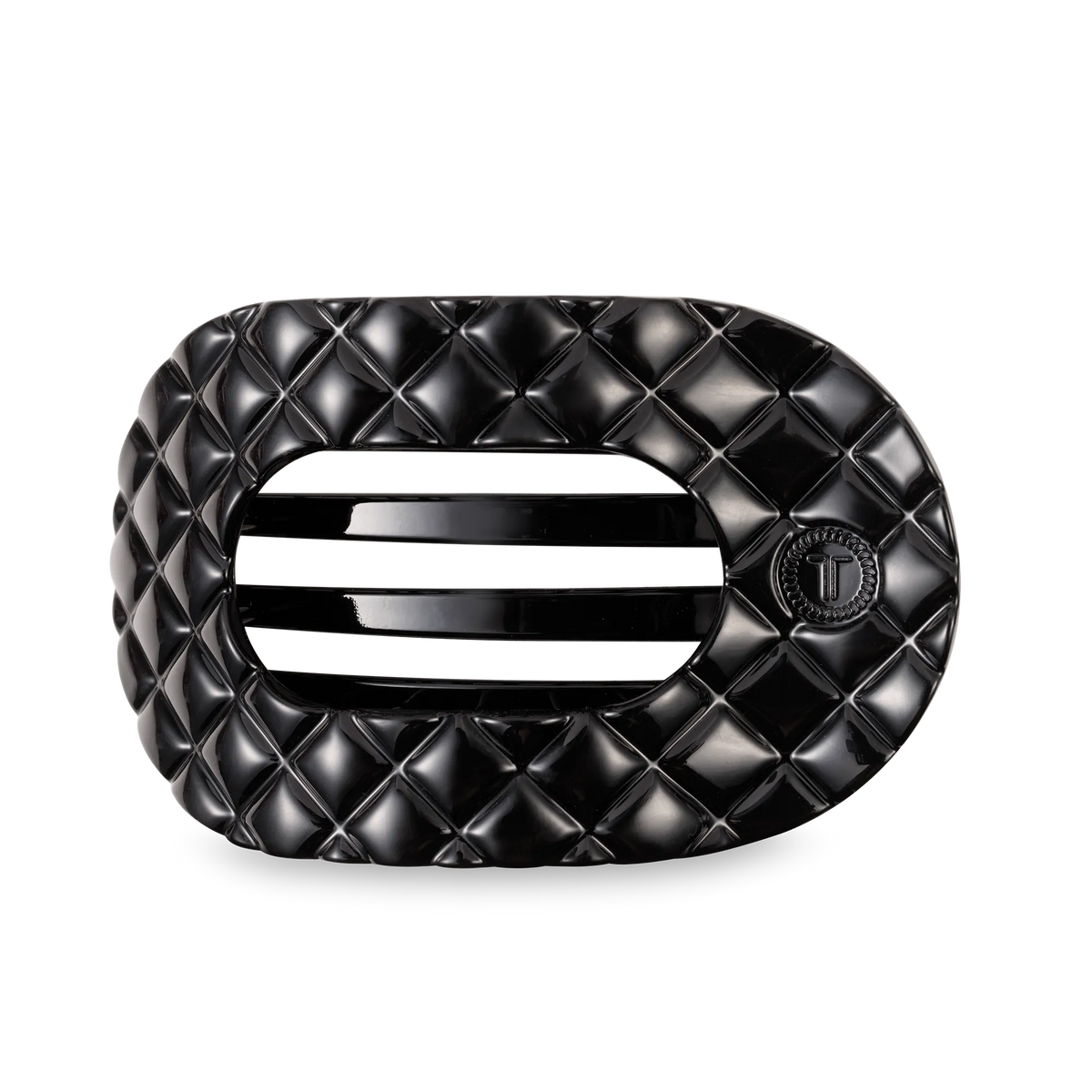 TELETIES - Flat Round Hair Clip | Large | Jet Black Quilted