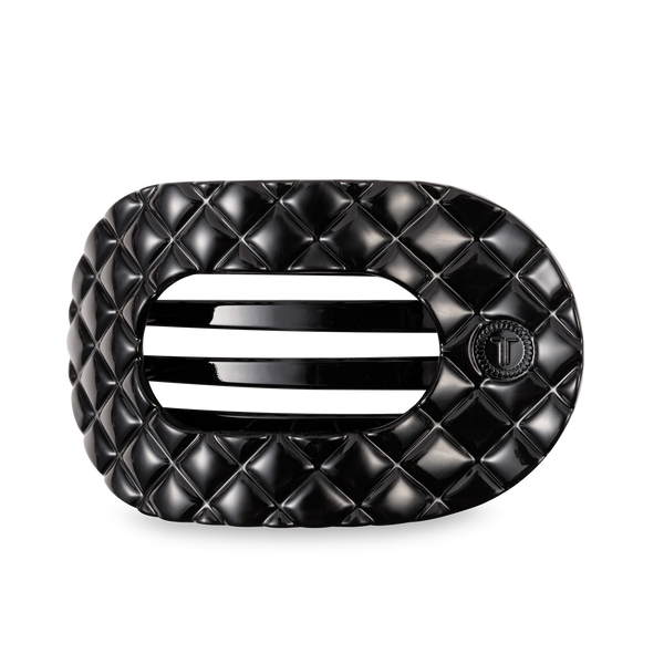 TELETIES - Flat Round Hair Clip | Large | Jet Black Quilted