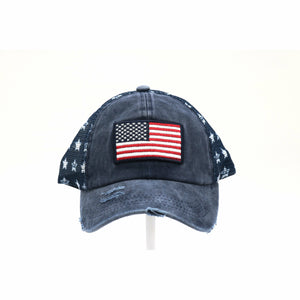 Distressed American Flag Star Ball Cap