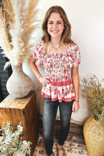 Rosewyn Smocked Peplum Blouse