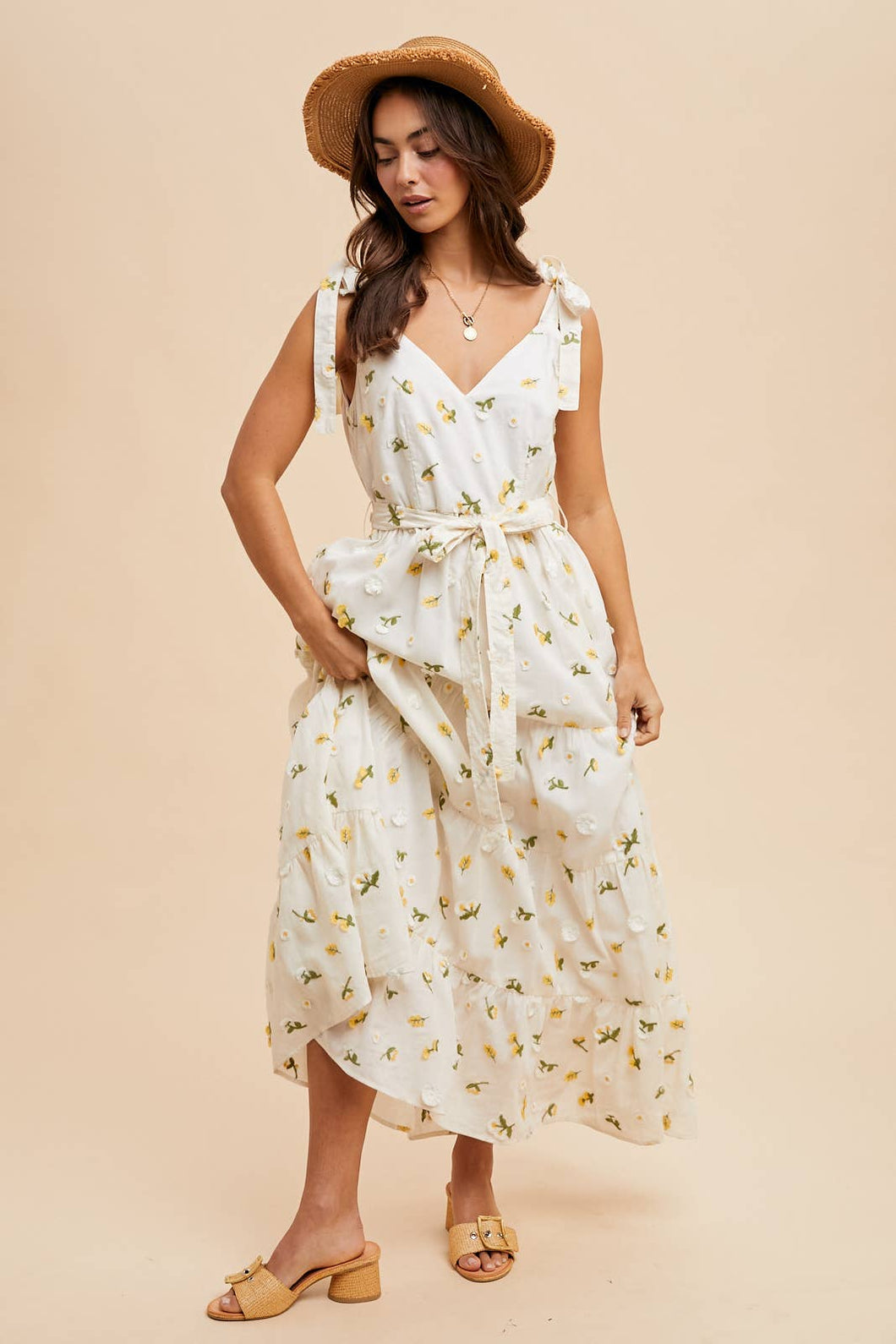 Golden Meadow Embroidered Maxi Dress