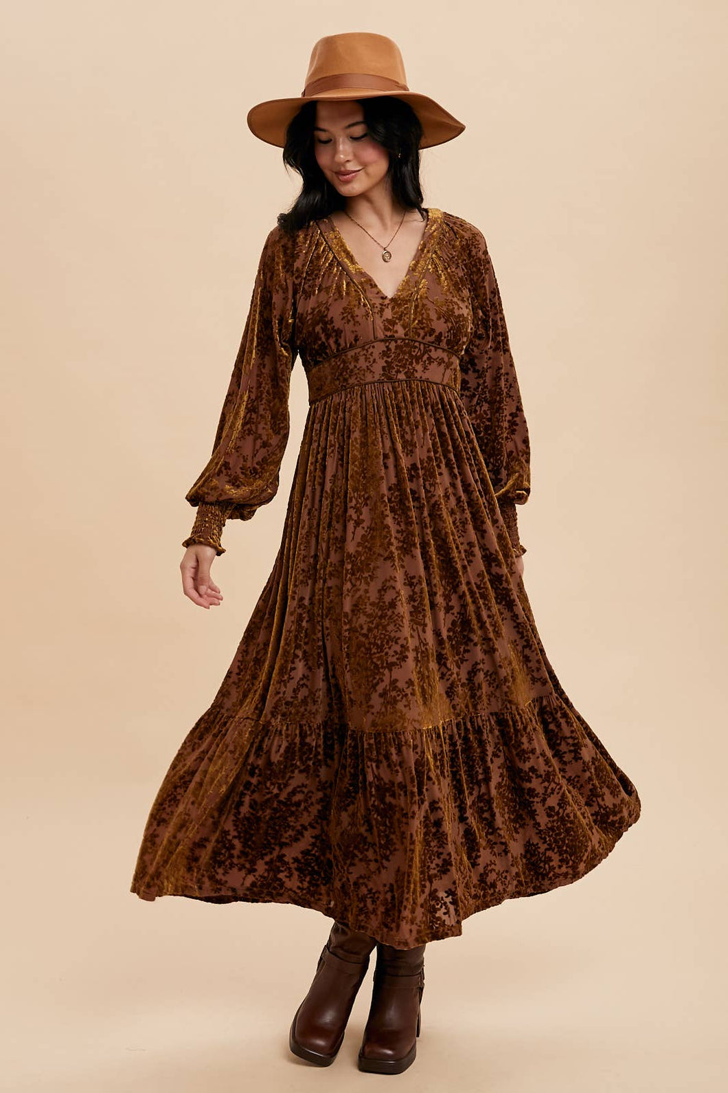 Velvet Burnout Maxi Dress Mocha