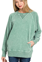 Load image into Gallery viewer, woman wearing green sweatshirt