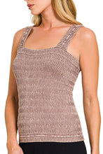 Load image into Gallery viewer, Woman wearing a textured tank top with 'Winter Rose' text on a white background
