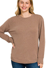 Load image into Gallery viewer, woman wearing brown ribbed long sleeve top