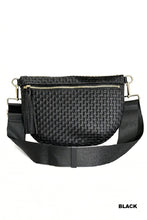 Load image into Gallery viewer, Black woven handbag with a strap on a white background