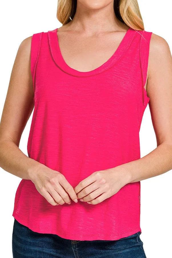 Slub Raw Edge Detail Tank Top