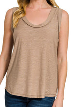 Load image into Gallery viewer, Woman wearing an ash mocha tank top on a white background