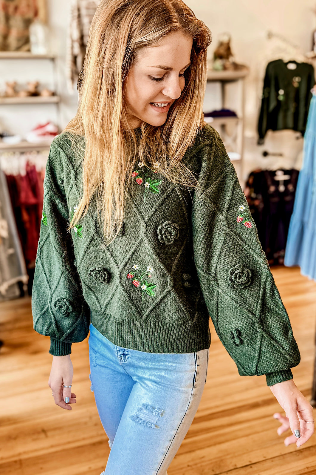 Embroidered Cable Knit Pullover