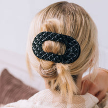 Load image into Gallery viewer, TELETIES - Flat Round Hair Clip | Large | Jet Black Quilted