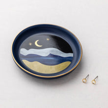 Load image into Gallery viewer, Decorative plate with a night sky design featuring a moon and stars, placed on a light gray surface.