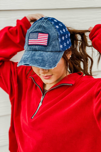 Distressed American Flag Star Ball Cap