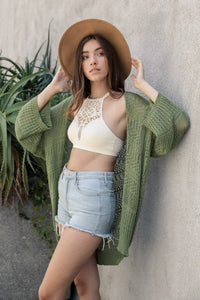Leto Accessories - Knit Netted Cardigan: Bronze