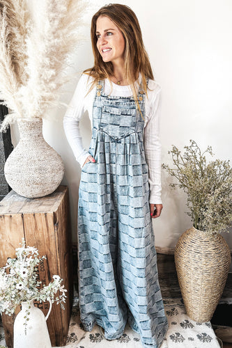 Washed Vintage Checker Wide Leg Overalls