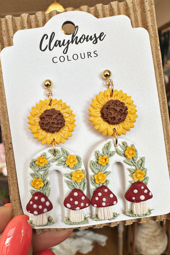 Sunflower & Mushroom Clay Earrings