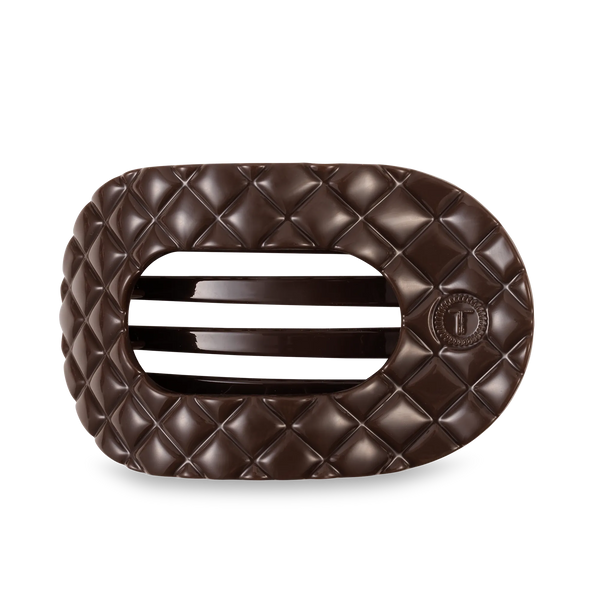 TELETIES - Flat Round Hair Clip | Large | Truly Taupe Quilted
